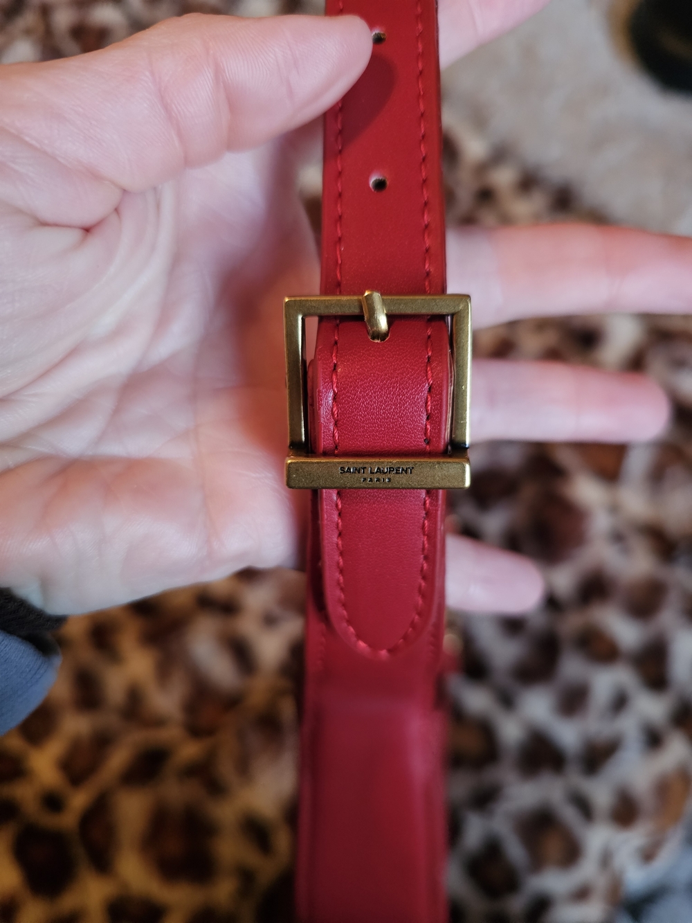 Saint Laurent Red Leather Shoulder Bag with Gold YSL Logo - Picture 4 of 5